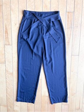 Jacqueline de Yong High‑Waist Tie-Waist Belt Navy Trousers Pants Size 38